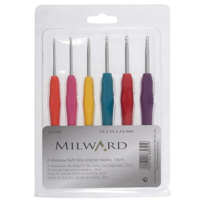 Milward Crochet Hook Set: Soft-Grip Rubber Handles: Set of 6