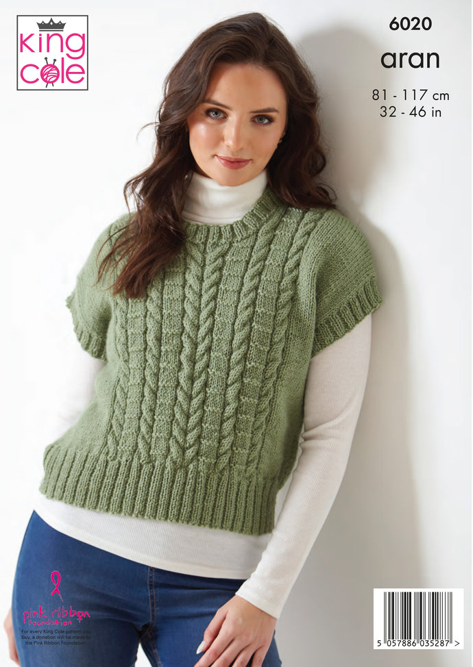 King Cole Pattern 6020 Aran Sleeveless Tops