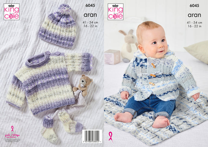 King Cole Pattern 6045 Aran Jacket, Top, Hat, Socks and Blanket