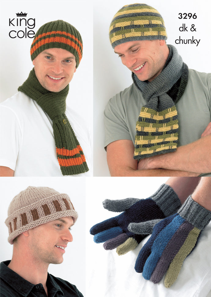 King Cole Pattern 3296 DK and Chunky Hats, Scarves and Gloves