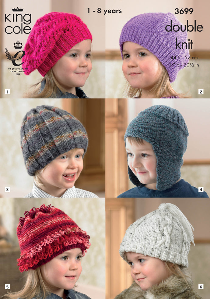 King Cole Pattern 3699 DK Hats