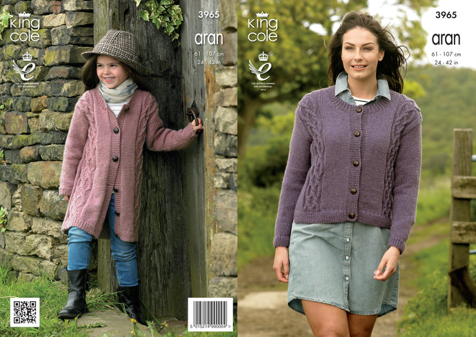 King Cole Pattern 3965 Aran Cardigans