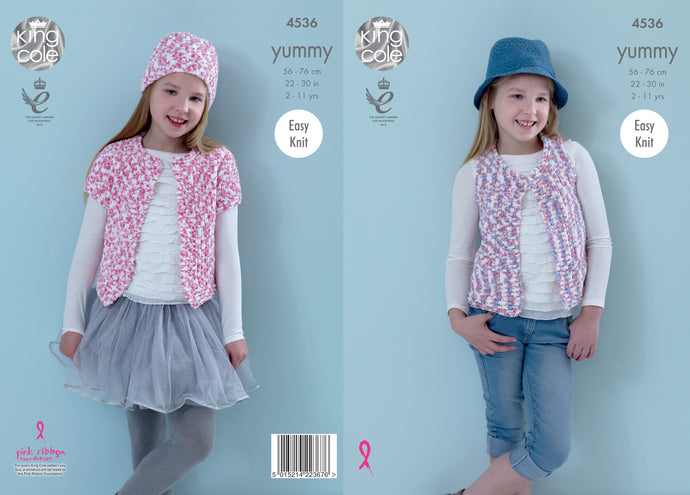 King Cole Pattern 4536 Chunky Waistcoat, Cardigan and Hat