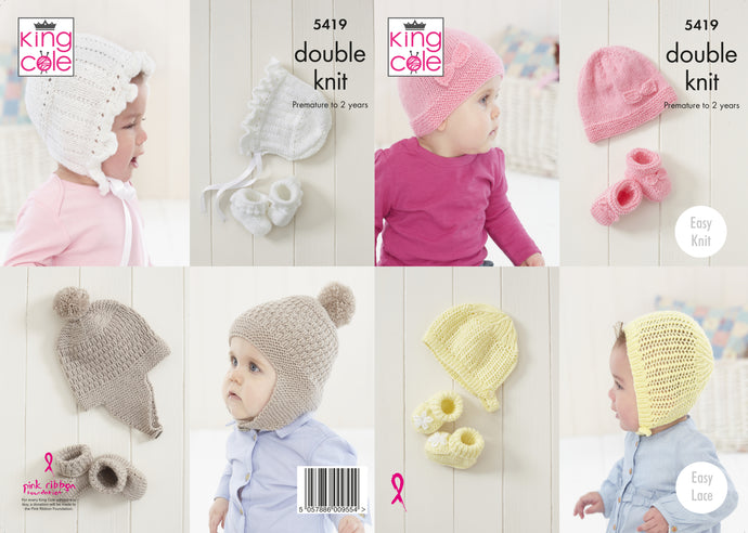 King Cole Pattern 5419 DK Hat and Bootee Sets