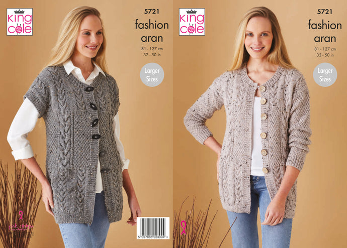 King Cole Pattern 5721 Aran Cardigan and Waistcoat