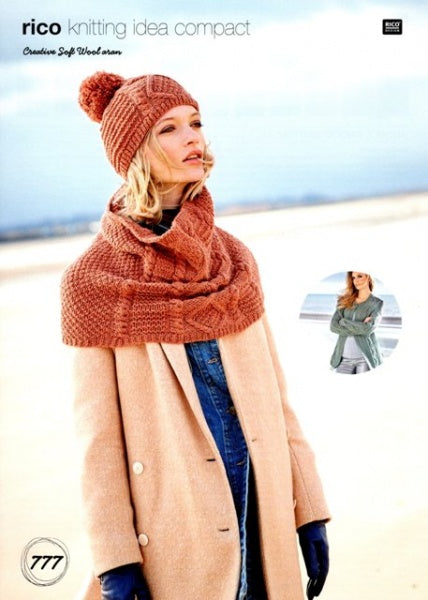 Rico Pattern 777 Aran Cardigan, Snood and Hat